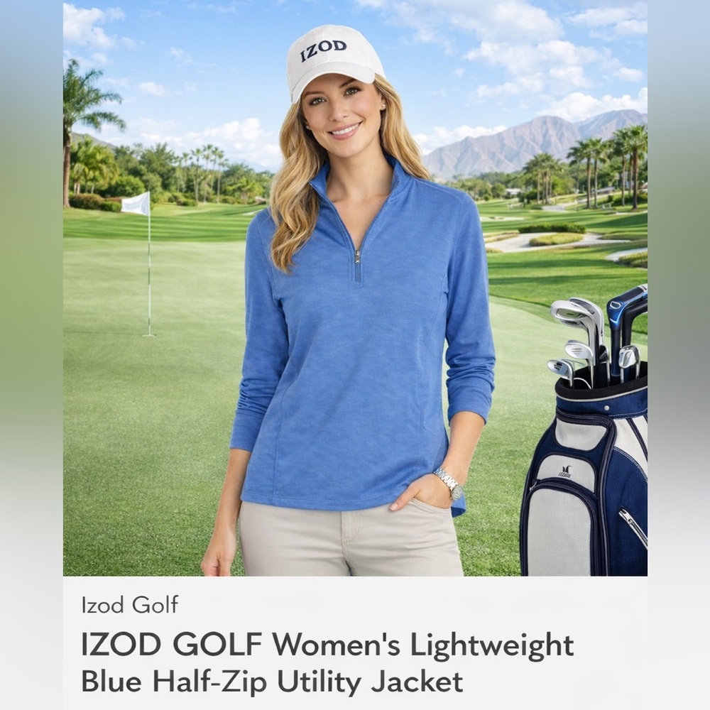 IZOD GOLF Women's Lightweight Blue Half-Zip Utility Jacket